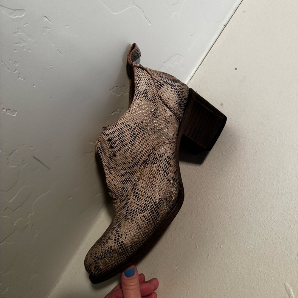 Freebird by Steven Taupe Snake-Print Ankle Bootie